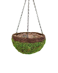MossWeave Round Hanging Basket, Wicker Rim