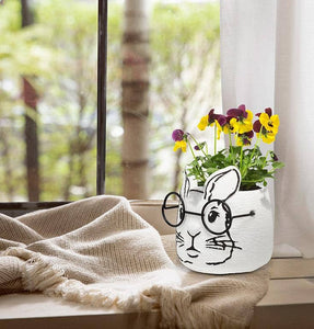 Small Bunny Planter with Glasses-3.5"H