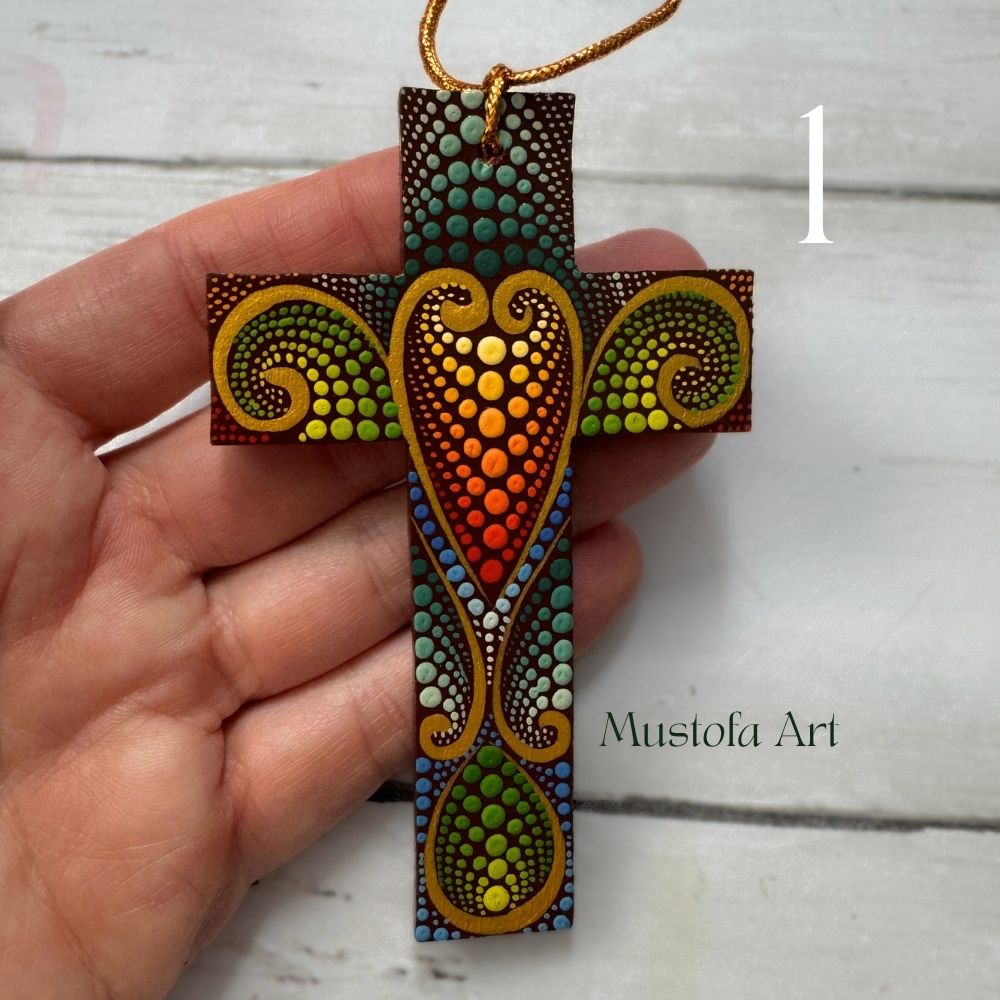Custom Small Hand Painted Cross Ornament's by Mustofa Art