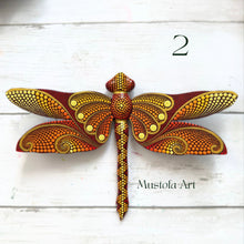Load image into Gallery viewer, Magical Dragonfly Hand carved and Dot Painted by Mustofa Art Various Options
