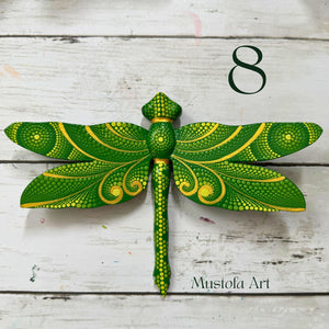 Magical Dragonfly Hand carved and Dot Painted by Mustofa Art Various Options