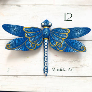 Magical Dragonfly Hand carved and Dot Painted by Mustofa Art Various Options