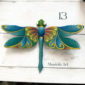 Magical Dragonfly Hand carved and Dot Painted by Mustofa Art Various Options