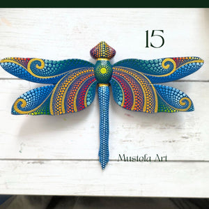 Magical Dragonfly Hand carved and Dot Painted by Mustofa Art Various Options
