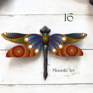Magical Dragonfly Hand carved and Dot Painted by Mustofa Art Various Options