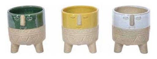 Three-Legged Aztec Pot with Face, 3 assorted colors - 4.25