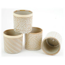 Load image into Gallery viewer, Ceramic Pots with Embossed Design, Tan in 4 styles, 3.5&quot;
