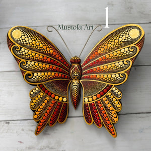 Large Magical Butterfly Hand carved and Dot Painted by Mustofa Art Various Options