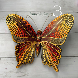 Large Magical Butterfly Hand carved and Dot Painted by Mustofa Art Various Options