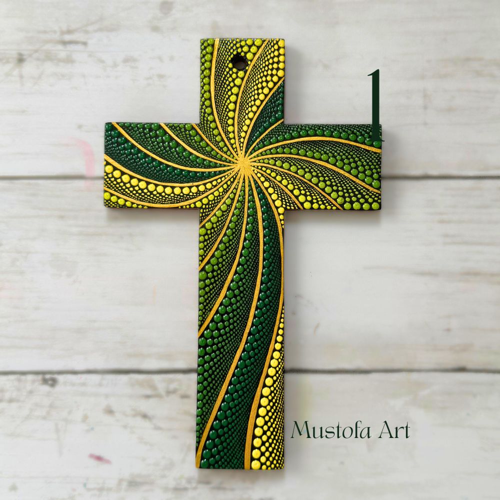 Custom Medium Hand Painted Cross by Mustofa Art