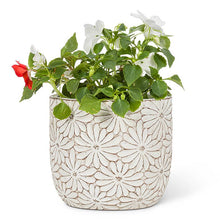 Load image into Gallery viewer, Md Wht Daisy Round Planter-4.5&quot; H
