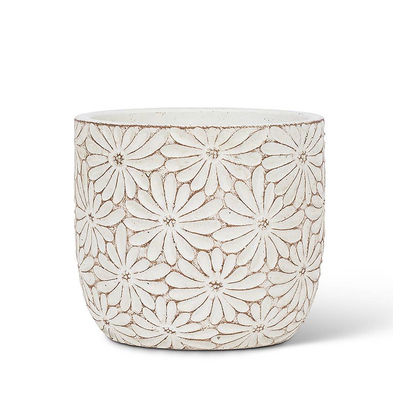 Md Wht Daisy Round Planter-4.5