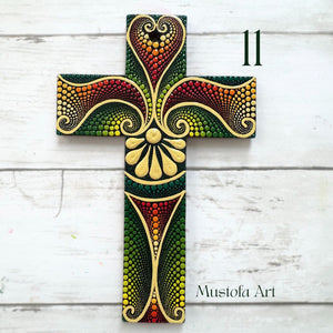 Custom Medium Hand Painted Cross by Mustofa Art