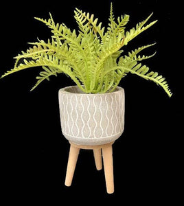 Cement Planter with Tripod Wood Legs - 4 styles, 4.5" H