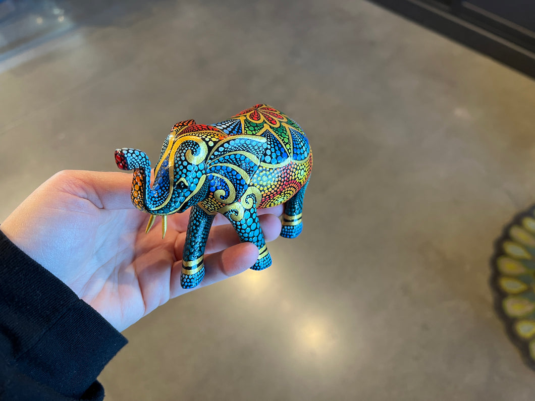 Small Elephant Hand Carved and Painted by Mustofa Art Multiple Options Available
