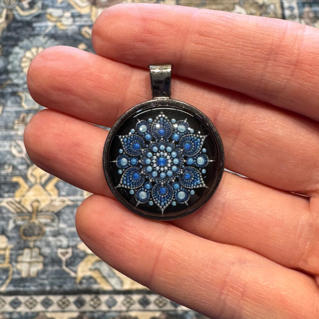 Blue mandala pendant necklace