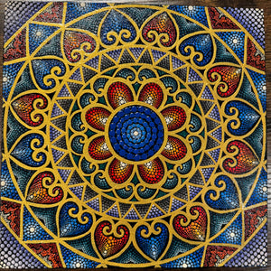 10" x 10" Red and Gold Motif Mandala Painting Mustofa Art