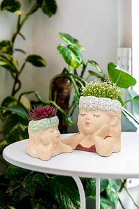 Small Head in Hands Planter-3"H