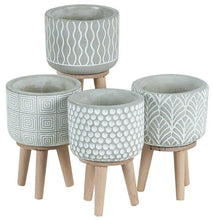 Load image into Gallery viewer, Cement Planter with Tripod Wood Legs - 4 styles, 4.5&quot; H
