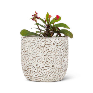 Sm Wht Daisy Round Planter-4"H