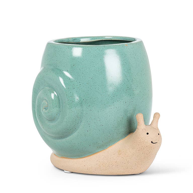 Tall Turq Snail Planter-5